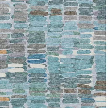 8' X 10' Teal Blue Copper And Ivory Abstract Washable Indoor Outdoor Area Rug