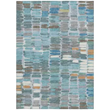 10' X 14' Teal Blue Copper And Ivory Abstract Washable Indoor Outdoor Area Rug