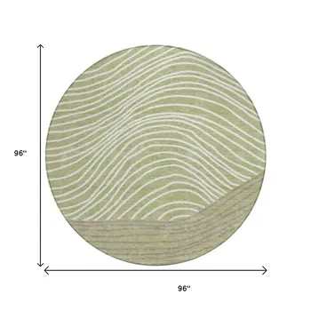 8' Artichoke Green And Ivory Round Striped Washable Indoor Outdoor Area Rug
