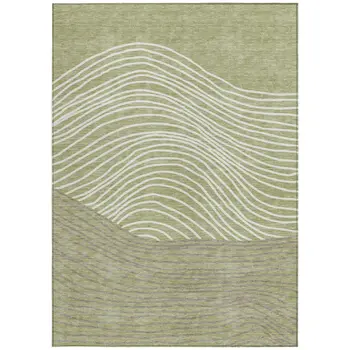 10' X 14' Artichoke Green And Ivory Striped Washable Indoor Outdoor Area Rug