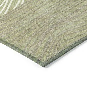 10' X 14' Artichoke Green And Ivory Striped Washable Indoor Outdoor Area Rug