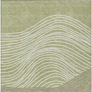 10' X 14' Artichoke Green And Ivory Striped Washable Indoor Outdoor Area Rug