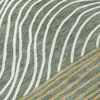3' X 5' Fern Green Ivory And Gold Striped Washable Indoor Outdoor Area Rug