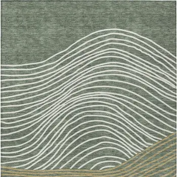 5' X 8' Fern Green Ivory And Gold Striped Washable Indoor Outdoor Area Rug
