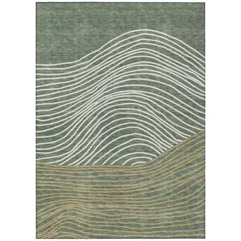 8' X 10' Fern Green Ivory And Gold Striped Washable Indoor Outdoor Area Rug