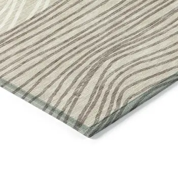 5' X 8' Beige Ivory And Brown Striped Washable Indoor Outdoor Area Rug