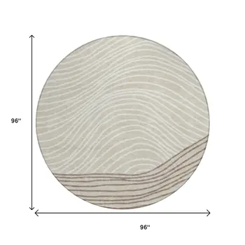 8' Beige Ivory And Brown Round Striped Washable Indoor Outdoor Area Rug