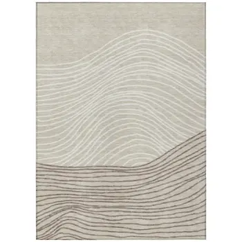 8' X 10' Beige Ivory And Brown Striped Washable Indoor Outdoor Area Rug