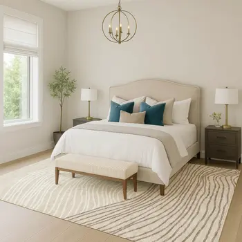 8' X 10' Beige Ivory And Brown Striped Washable Indoor Outdoor Area Rug