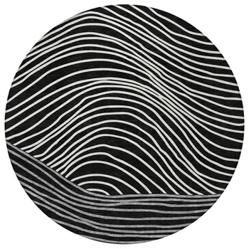 8' Black Ivory And Gray Round Striped Washable Indoor Outdoor Area Rug