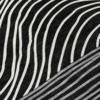 8' Black Ivory And Gray Round Striped Washable Indoor Outdoor Area Rug