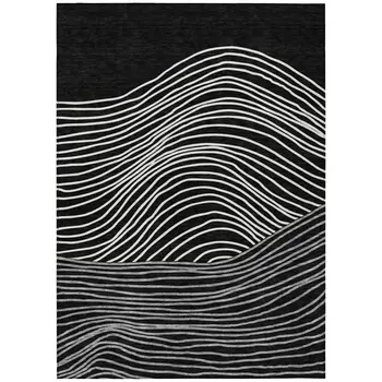 10' X 14' Black Ivory And Gray Striped Washable Indoor Outdoor Area Rug