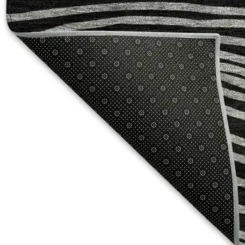 10' X 14' Black Ivory And Gray Striped Washable Indoor Outdoor Area Rug