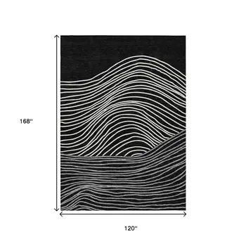 10' X 14' Black Ivory And Gray Striped Washable Indoor Outdoor Area Rug