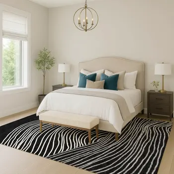 10' X 14' Black Ivory And Gray Striped Washable Indoor Outdoor Area Rug