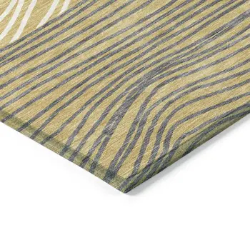 8' Gold Ivory And Charcoal Round Striped Washable Indoor Outdoor Area Rug