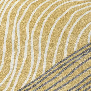 8' Gold Ivory And Charcoal Round Striped Washable Indoor Outdoor Area Rug