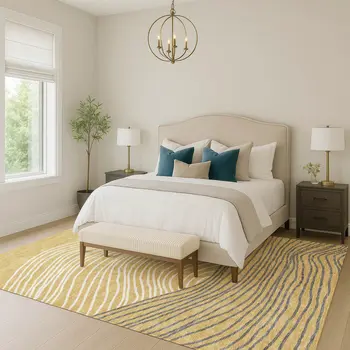 8' X 10' Gold Ivory And Charcoal Striped Washable Indoor Outdoor Area Rug