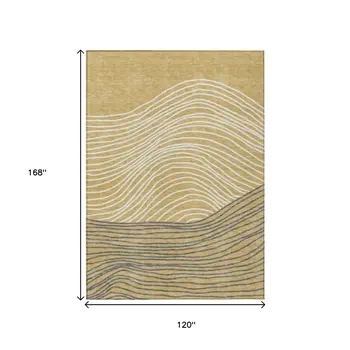 10' X 14' Gold Ivory And Charcoal Striped Washable Indoor Outdoor Area Rug