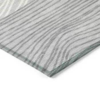 5' X 8' Gray And Ivory Striped Washable Indoor Outdoor Area Rug