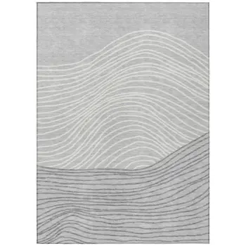 9' X 12' Gray And Ivory Striped Washable Indoor Outdoor Area Rug