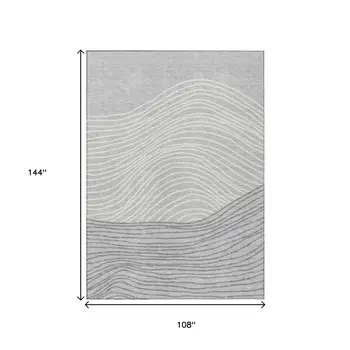 9' X 12' Gray And Ivory Striped Washable Indoor Outdoor Area Rug