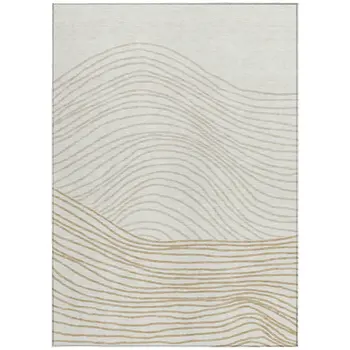 3' X 5' Ivory And Wheat Striped Washable Indoor Outdoor Area Rug