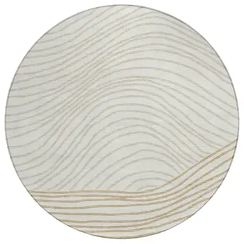 8' Ivory And Wheat Round Striped Washable Indoor Outdoor Area Rug