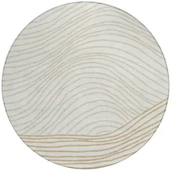 8' Ivory And Wheat Round Striped Washable Indoor Outdoor Area Rug