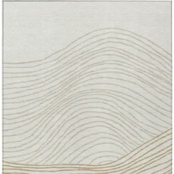 8' X 10' Ivory And Wheat Striped Washable Indoor Outdoor Area Rug