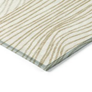 8' X 10' Ivory And Wheat Striped Washable Indoor Outdoor Area Rug
