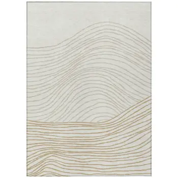 9' X 12' Ivory And Wheat Striped Washable Indoor Outdoor Area Rug