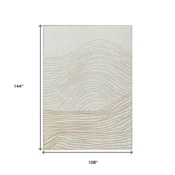 9' X 12' Ivory And Wheat Striped Washable Indoor Outdoor Area Rug
