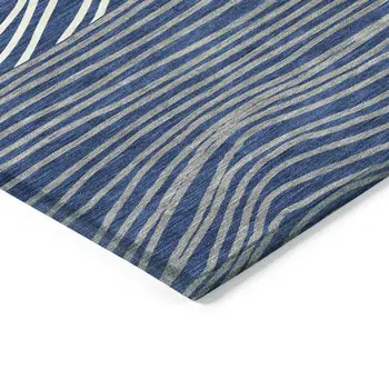 5' X 8' Navy Blue And Ivory Striped Washable Indoor Outdoor Area Rug