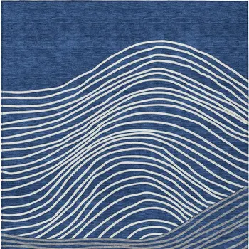 9' X 12' Navy Blue And Ivory Striped Washable Indoor Outdoor Area Rug