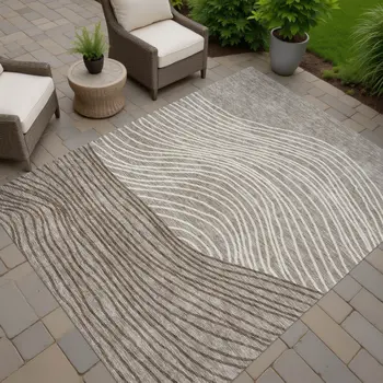 5' X 8' Taupe Beige And Brown Striped Washable Indoor Outdoor Area Rug