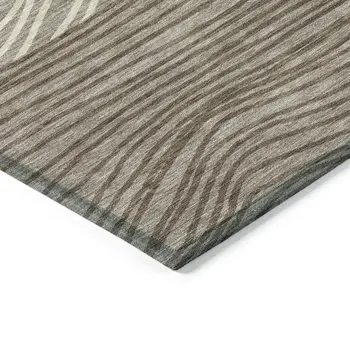 5' X 8' Taupe Beige And Brown Striped Washable Indoor Outdoor Area Rug