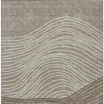 5' X 8' Taupe Beige And Brown Striped Washable Indoor Outdoor Area Rug