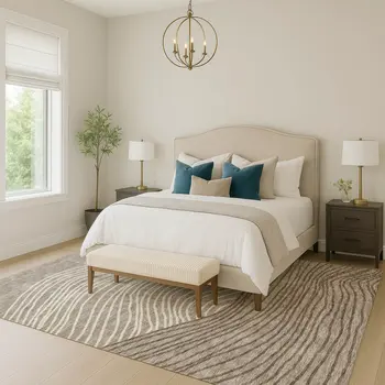 5' X 8' Taupe Beige And Brown Striped Washable Indoor Outdoor Area Rug
