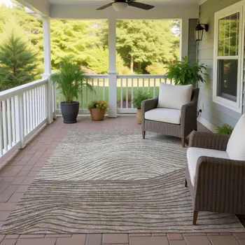 5' X 8' Taupe Beige And Brown Striped Washable Indoor Outdoor Area Rug