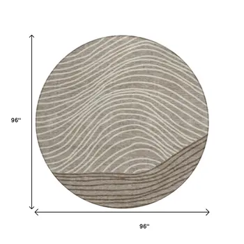 8' Taupe Beige And Brown Round Striped Washable Indoor Outdoor Area Rug
