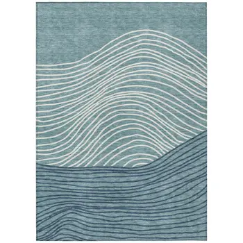 3' X 5' Teal Blue And Ivory Striped Washable Indoor Outdoor Area Rug