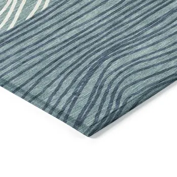5' X 8' Teal Blue And Ivory Striped Washable Indoor Outdoor Area Rug