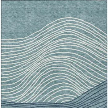 10' X 14' Teal Blue And Ivory Striped Washable Indoor Outdoor Area Rug
