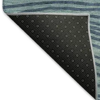 10' X 14' Teal Blue And Ivory Striped Washable Indoor Outdoor Area Rug