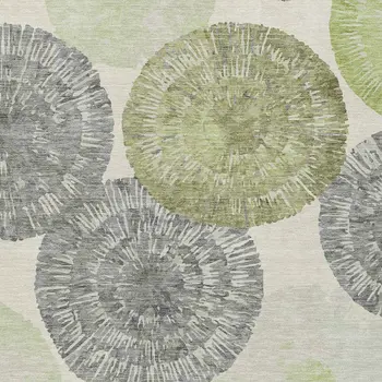 8' X 10' Artichoke Green Ivory And Gray Abstract Washable Indoor Outdoor Area Rug