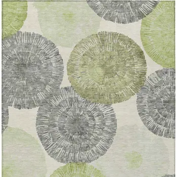 9' X 12' Artichoke Green Ivory And Gray Abstract Washable Indoor Outdoor Area Rug
