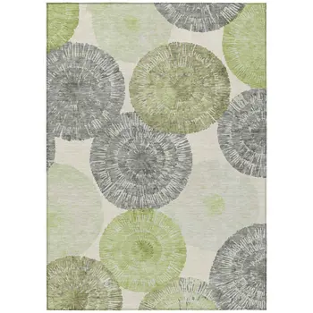 9' X 12' Artichoke Green Ivory And Gray Abstract Washable Indoor Outdoor Area Rug