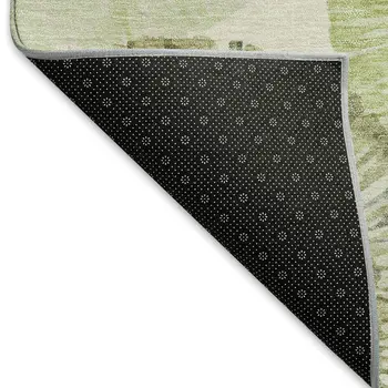 9' X 12' Artichoke Green Ivory And Gray Abstract Washable Indoor Outdoor Area Rug
