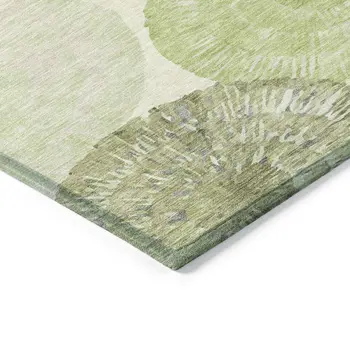 9' X 12' Artichoke Green Ivory And Gray Abstract Washable Indoor Outdoor Area Rug